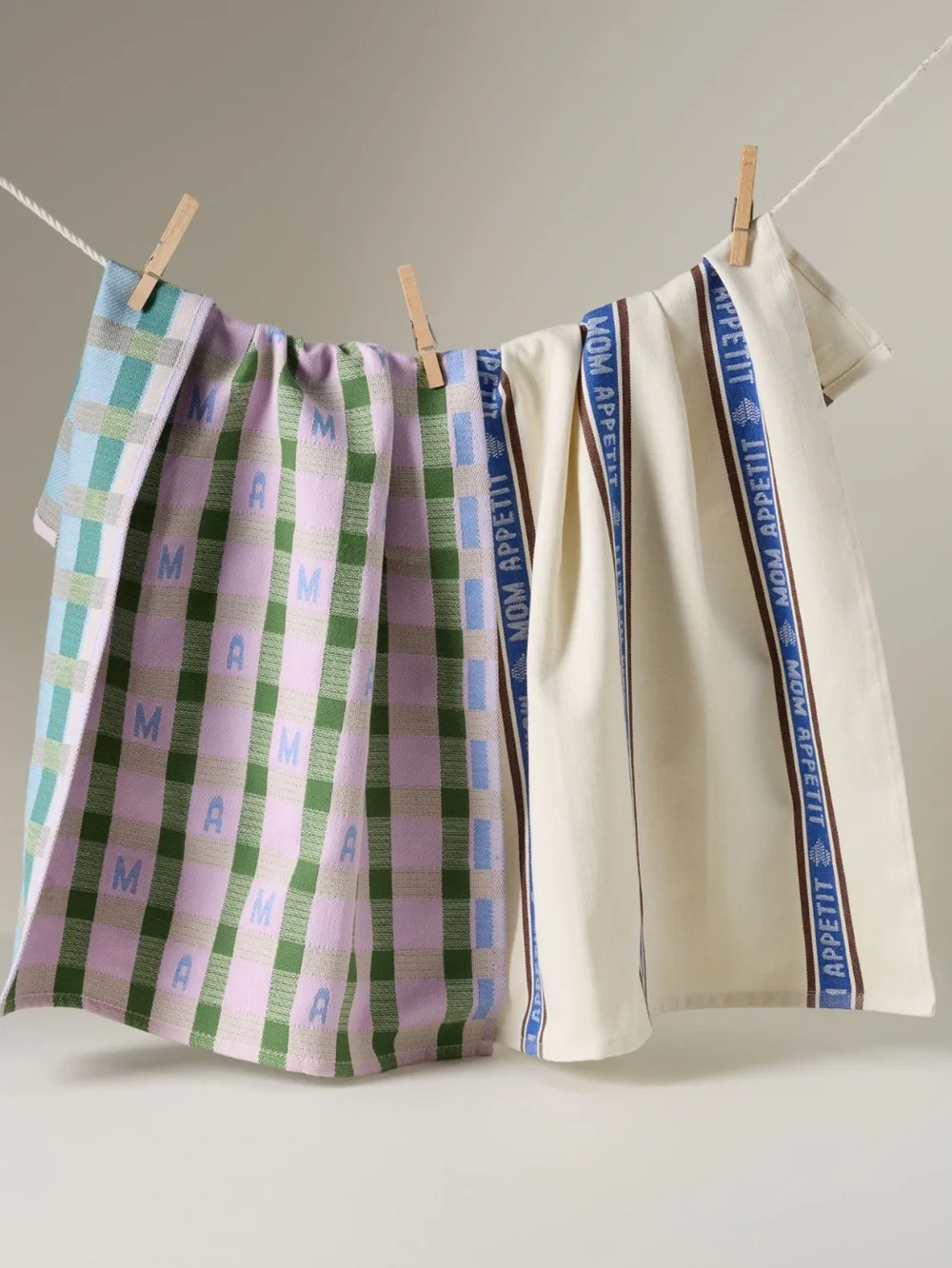 Anthropologie Jacquard Dish Towels Margot Cotton New Mom Appetit Mama Set of 2